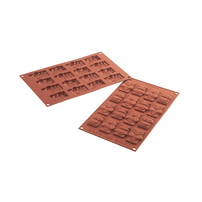 36.199.00.0060.jpg SF199 - MOULE EN SILICONE N. 16 FUNNY OWLS CHOCO TAGS – Image 1