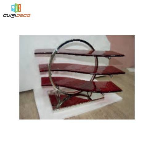 70-1.jpg Meuble Buffet 3 Étages en Verre Rouge avec Support Inox GM – Image 1