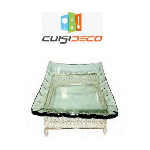 assiette6-01-e1589207190300.jpg Assiette rectangulaire en verre vert support metalique doree 43*31 – Image 1