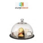 Cloche en polycarbonate avec plateau en bois clair Ø 28 cm