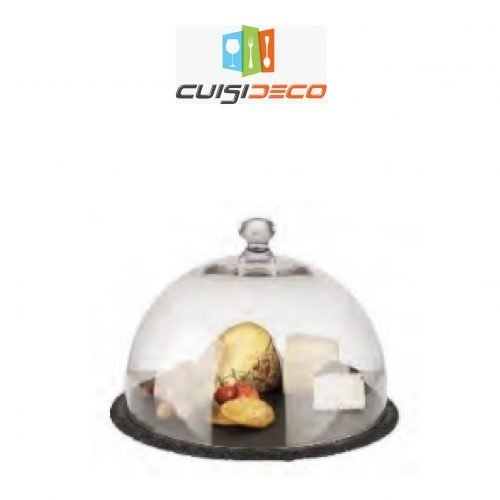 cloche-01-e1589805180665.jpg Cloche en polycarbonate avec plateau en bois clair Ø 28 cm – Image 1